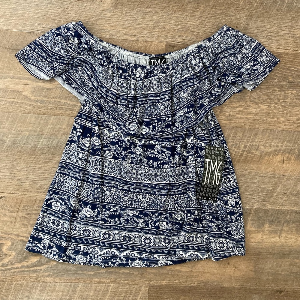 TMG New York | Off Shoulder Mixed Floral Print Spanish Style Blouse Top